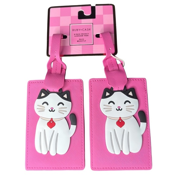Ruby & Cash Handbags - Pink Cat Travel Luggage Tags Set of Two